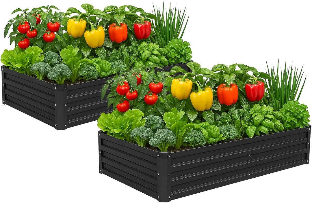 Meberam 2 Pack 6x3x1FT Galvanized Raised Garden Beds Kit Outdoor Metal Gardening Planter Box for Vegetable Elevated Flower Herbs,Black
