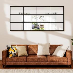Full Length/Floor Mirror, 71"x 32" Window/Wall Decorative Mirrors, Aluminium Framed Window Pane Mirror, Square Wall Mirror for Entryway, Living Room, Bedroom, Fireplace (Black)