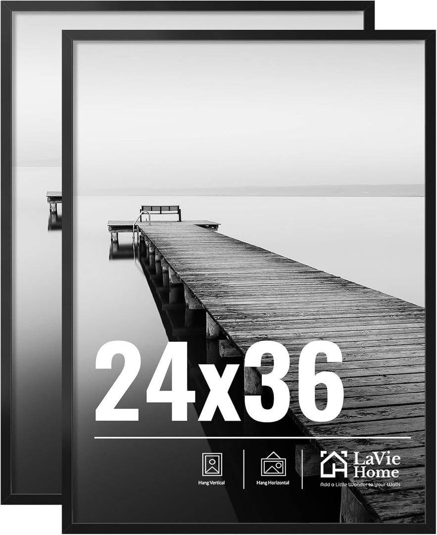 LaVie Home 24x36 Picture Frame for Wall Display, 24x36 Black Picture Frame with HD Plexiglas, 24 x 36 Poster Frame 2 Pack, Display Frame for Vertical or Horizontal, Classic Collection