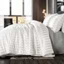 Whale Flotilla 3-Piece Reversible Silky Soft Queen Comforter Set, Luxury Stripe Satin Comforters Full Size Bedding Set with 2 Satin Pillowcases, Lightweight Duvet for All Seasons, White