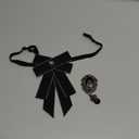 Rhinestone Retro British Style Pre-tied Adjustable Fabric Ribbon Bow Tie for Women Men Uniform Necktie Bownot (Black)