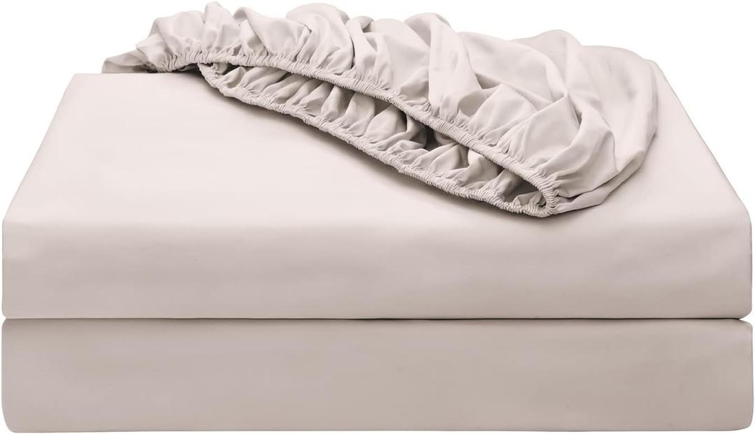 2-Pack Pure Cotton Fitted Sheet Twin Size, 600 Thread Count 16" Deep Pocket Egyptian Cotton Fitted Sheet (2pcs, Twin, Light Beige)