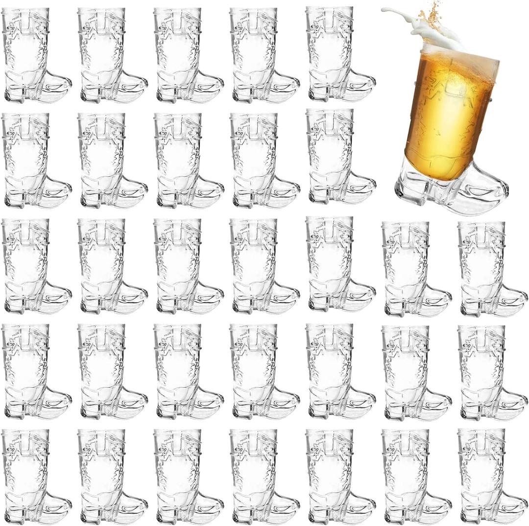 30 Pcs Mini Cowboy Boot Shot Glasses,1oz Plastic Western Cowboy Beer Mugs,Reusable Cowgirl Party Decorations Supplies for Birthday,Theme Party (Clear)