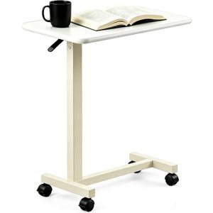 Adjustable Overbed Table with Wheels, Pneumatic Height Lift Rolling Bedside Table, Standing Desk for Home & Office Use, Ideal for Seniors & Limited Mobility(White)