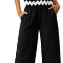 Women's 2 Piece Outfits Summer Sets Linen Sleeveless Crop Tank Top Wide Leg Pants Cruise Vacation Lounge Matching Sets (Black, XXL)