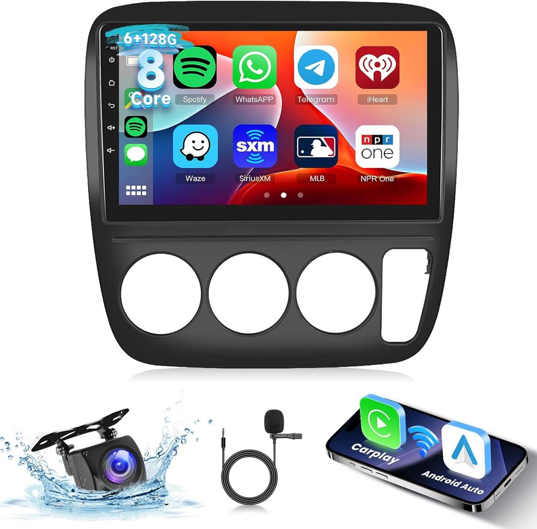 [6G+128G] 8-Core Car Radio for Honda CRV 1997-2001 Android Car Stereo with Bluetooth GPS,Hodozzy 9 Inch Touch Screen with Wireless Carplay Android Auto, WiFi USB,DSP,FM RDS