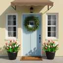 Artificial Tulips Flowers with Planter - Rose Pink & White Tulips Fake Flowers for Spring Summer Home Outdoor Porch Garden Valentine's Mother's Day