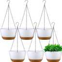 Remerry 6 Pcs 11.2 Inch Hanging Planters Hanging Plant Basket for Indoor Outdoor Plants Set Plastic Hanging Flower Pot with Drainage Holes and Removable Trays for Home Garden (White)