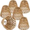 6 Pcs Rattan Chandelier Shades, Rattan Lampshade with 5.5" Clip-On Fitter, Handwoven Natural Fiber Shade for Pendant & Table Lamps, 5.9" Diameter x 5.5" Height, Light Brown
