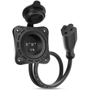 1 Pack 15 Amp RV Shore Power Inlet Socket,125V AC Port RV Plug Receptacles 18" NEMA 5-15 Integrated Extension Cord Waterproof Outlet Electrical Receptacle for RV Campers,Boat,Truck,Marine