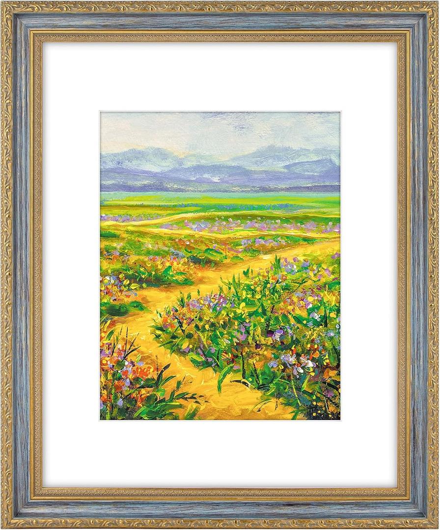 Golden State Art 16x20 Gold-Blue Photo Frame Mat for 11x14 Plexiglass | Includes a White Mat Fits 11x14, Photo, Art, Poster or Print Display, Vintage Ornate Finish Picture Frame, Wall Mounting
