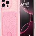MZELQ Compatible with iPhone 16 Pro Max Case Silicone Card Holder, Cute Pattern Wave Ripple Cover for Girls Women -Pink