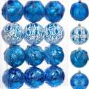 Hollyone 3.15"/80mm Blue Christmas Ball Ornaments 12 Pcs Shatterproof Christmas Tree Relief Ornament Set Large Hanging Balls for Xmas Wedding Holiday Wreath Home Decorations