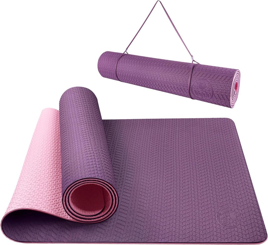 IUGA Yoga Mat Non Slip Anti-tear Pilates Mat Eco Friendly Hot Yoga Mats Thick for Workout & Exercise(72"x 24"x 6mm) (Purple/Pink)
