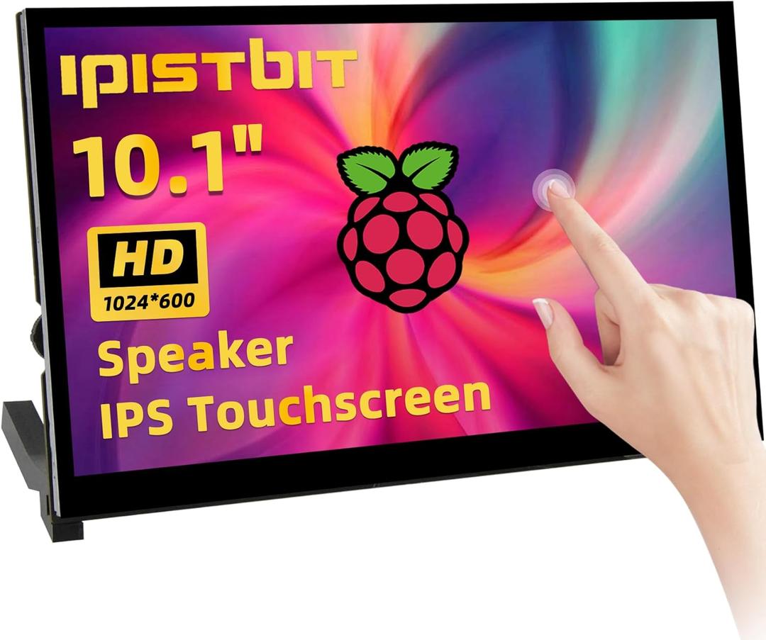 Raspberry Pi Screen, 10.1 Inch Touchscreen Monitor, IPS 1024600, Dual Built-in Speakers, HDMI Portable Monitor Compatible with Raspberry Pi 5/4/3/Zero, Driver Free