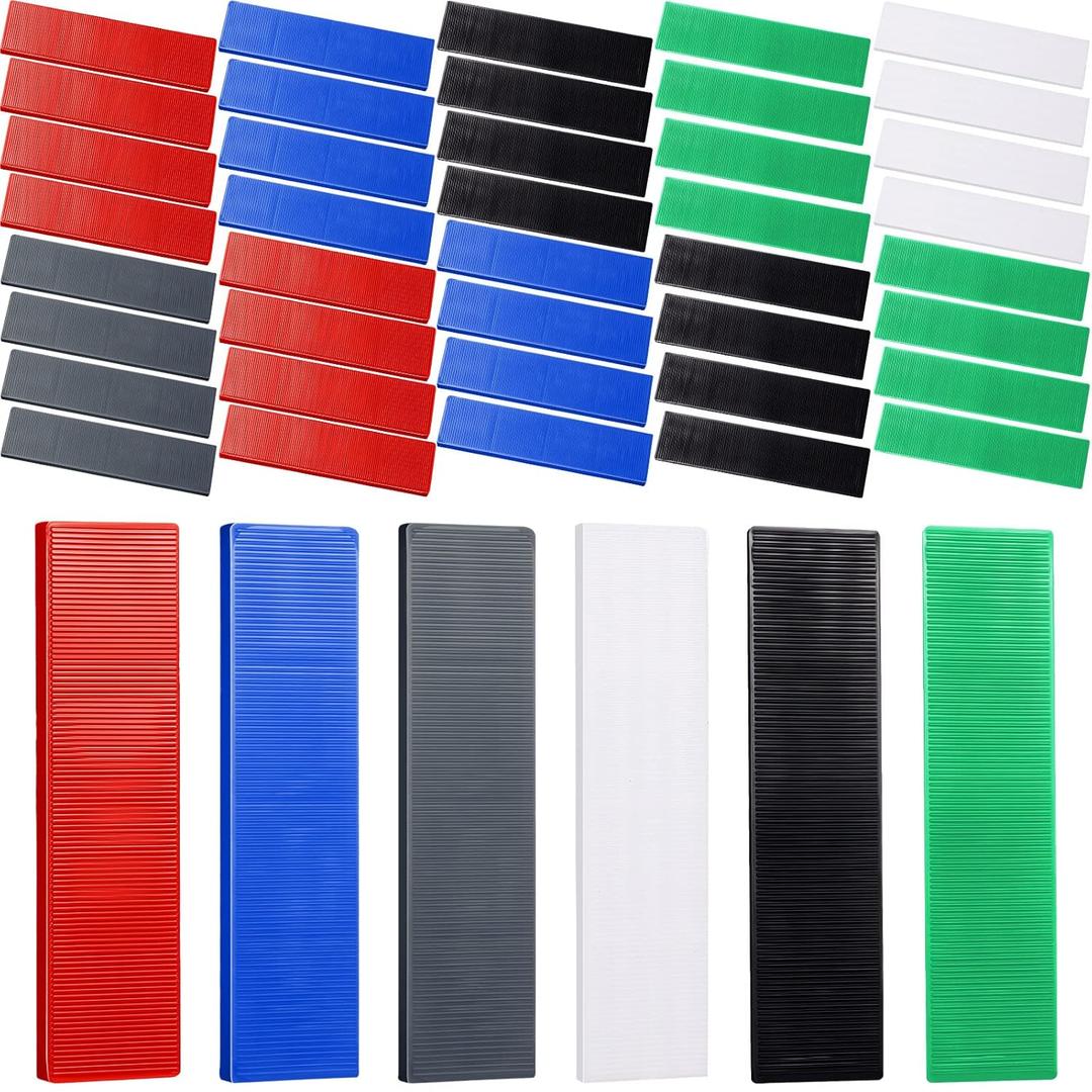 Konohan 120 Pcs Plastic Flat Shims Structural Tile Plastic Shims for Leveling, 3/64, 5/64, 1/8, 5/32, 13/64, 15/64, Green, Black, White, Grey, Blue, Red