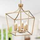6-Light Gold Large Cage Chandelier, Modern Pendant Light Fixtures Kitchen Island Lighting for Foyer Hallway Entryway, E12 Bulb Base