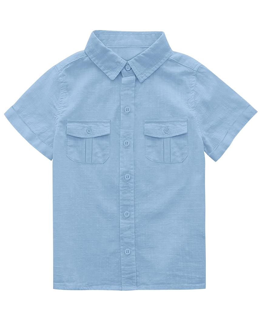 Makkrom Boys Button Down Short Sleeve Linen Shirts Casual Summer Beach Lapel Collar Top Shirts Blue (Blue)