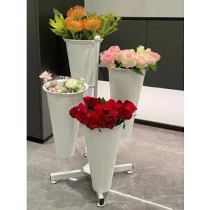 Flower Display Stand with 4 Bucket,Floral Stand with Foldable Frame for Silk Fresh Flowers,4 Tier Florist Shelf Plant Cart for flower shop Garden Living Room,Easy to Install (White Shelf+White Bucket)