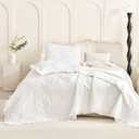 Masaca White Ruffled Oversized King Bedspread 128"x120",Stone-Washed Microfiber Shabby Farmhouse King Quilt Bedding Set Oversized,3Pcs Lightweight Crinkled Extra Large Boho Bedspread & Coverlet Sets