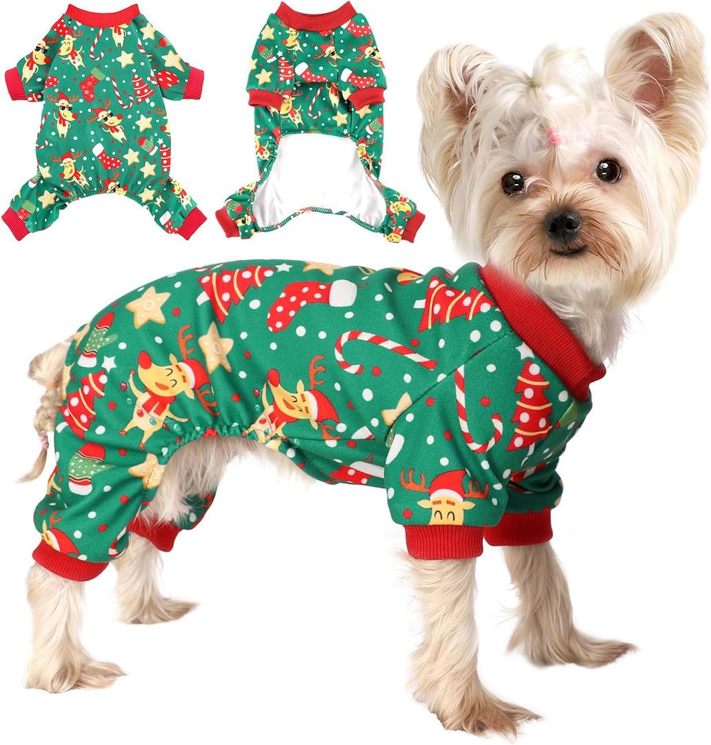 Dog Christmas Pajamas for Small Dogs, Winter Chihuahua Yorkie Doggy Pajamas Christmas Doggie Clothes, Soft Velvet Doggy Pjs Pet Clothes Puppy Outfits Jumpsuits, New Year Dog ApparelGreenM (Medium)