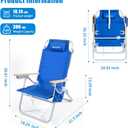 SUNNYFEEL Tall Beach Chair, Reclining Beach Chair with 5-Position, Portable Camping Chair for Adults with Wood Armrest, Lightweight Camping Chair 300 lbs Heavy Duty, Blue, Medium back