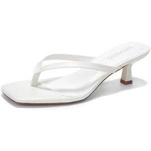 LULLASONG Women's Kitten Heels Sandals Square Open Toe Flip Flop Heels 1.8-2 Inch Heeled Sandals for Women 7