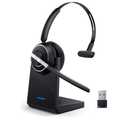 Bluetooth Headset, Wireless Headset with Microphone for PC, V5.2 Computer Headset with Noise Cancelling Mic, USB Dongle, Charging Base & Mute Button for Work, Cell Phones, Computer (Black)