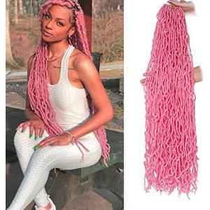 Leeven 5 Packs 30 Inch Pink Soft Locs Crochet Hair Pre Looped Distressed Faux Locs Natural Butterfly Locs Boho Goddess Locs Curly Synthetic Braids Hair for Women 15 Strands/Pack