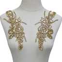 PEARLY JUN 1 Pair Rhinestone Beaded Applique Patches Gold Iron on Handcrafted Hot Fix Clothing Diamond DIY for Evening Dresses Bridal Gowns Dance Costumes Embellishments