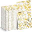 Pasimy 100 Pcs Gold Foil Guest Napkins Disposable Gold Foil Cocktail Napkins Floral Paper Tissue Elegant Dinner Hand Towels Bronzing Napkin for Bathroom Birthday Baby Shower Decor Towels (White)