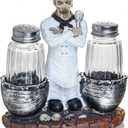 Decorative Salt and Pepper Shakers Set - Resin Skeleton Chef Figurine And Statues - Farmhouse Kitchen DCor with Glass Spice Jars