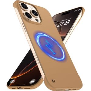 GRECAZO Magnetic Slim Case Fit for iPhone 16 Pro Max Phone Case 6.9"(2024) Ultra-Thin Lightweight Durable Frameless Matte Hard for agSafe Cover Case with Pull Ring Shockproof Non Slip Rope-Mocha Brown
