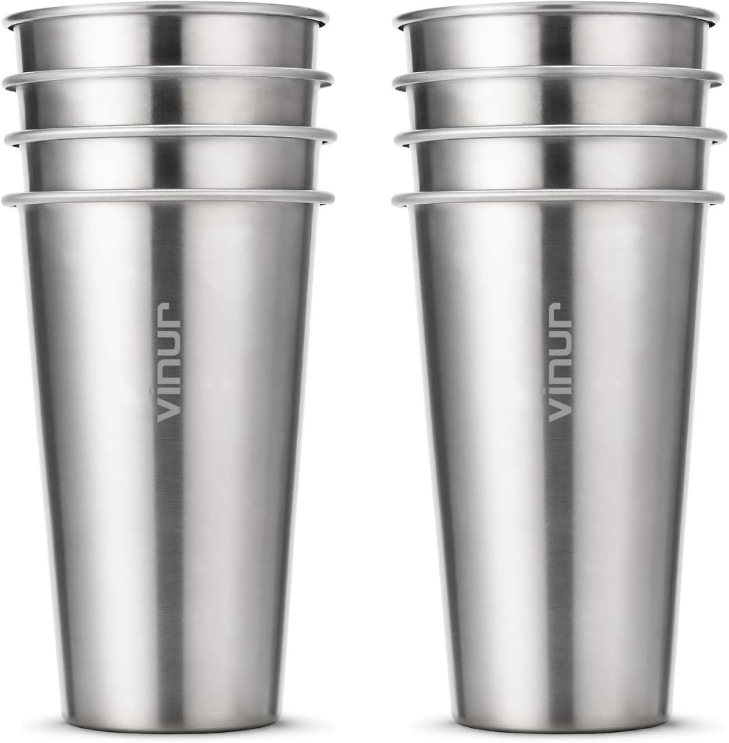 VINUR 20 oz Stainless Steel Cups 8 Pack Pint Tumbler Stackable Metal Drinking Glasses for Travel, Camping, Outdoors