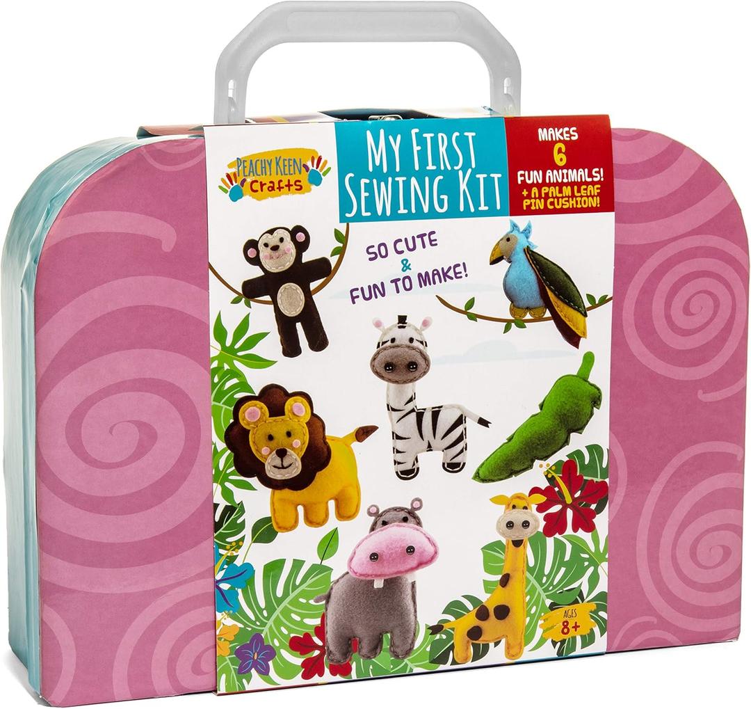 Peachy Keen Crafts Kids Sewing Kit, Learn to Sew for Ages 8-12, Beginner Felt Craft Kit, Make 6 Fun Stuffed Animals and A Pin Cushion, Teach Basic Stitches