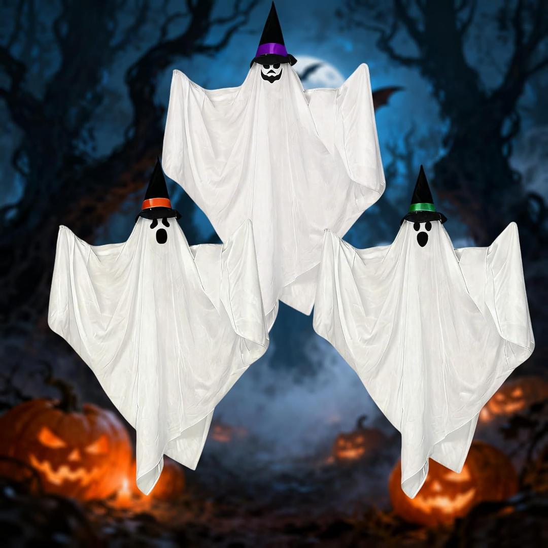 3PCS Hanging Ghosts Halloween Decor 31.5" Indoor Decorations Cute Flying Ghost for Outdoor Yard Patio Porch