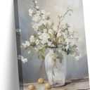 Bexzeak Still Life Flowers Bathroom Canvas Wall Art, 24"L x 16"W