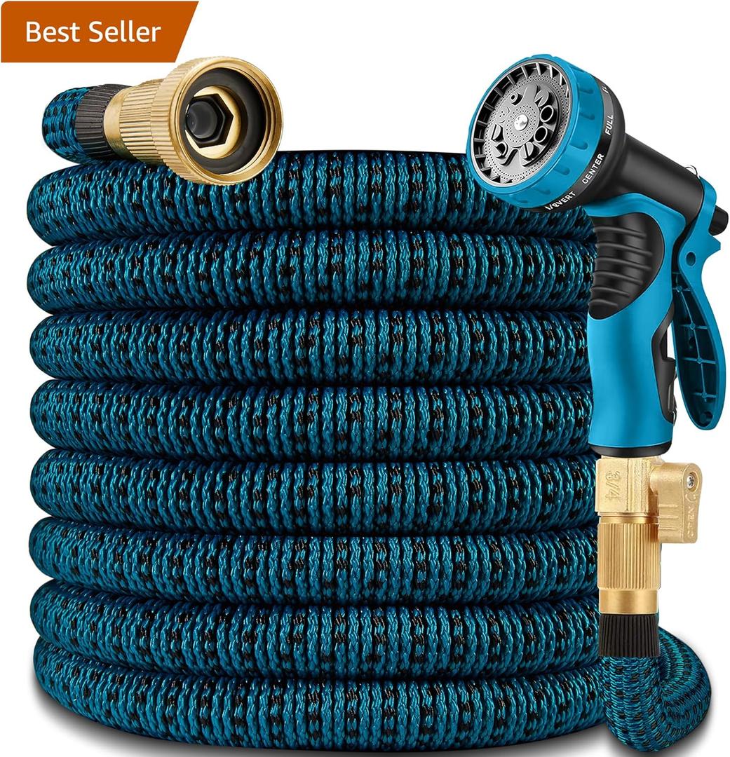 100FT Expandable Garden Hose w/10 Function Spray Nozzle, 2026 New Superior Strength Water Hoses, 3/4" Brass Connectors- Leakproof Lightweight Water Pipe for Outdoor & Gardening(Blue Black)
