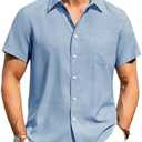 Alimens & Gentle Mens Linen Shirts Short Sleeve Button Down Shirts Wrinkle Free Casual Vacation Beach Summer Tops XXL