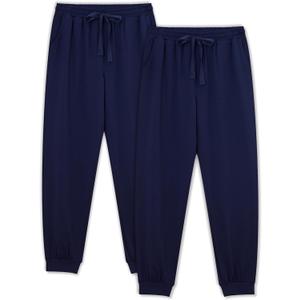 COLORFULLEAF Mens Cotton Pajama Pants Lightweight Jogger Pajama Bottoms Soft Lounge Pants with Pockets (Large, Navy Blue&navy Blue)
