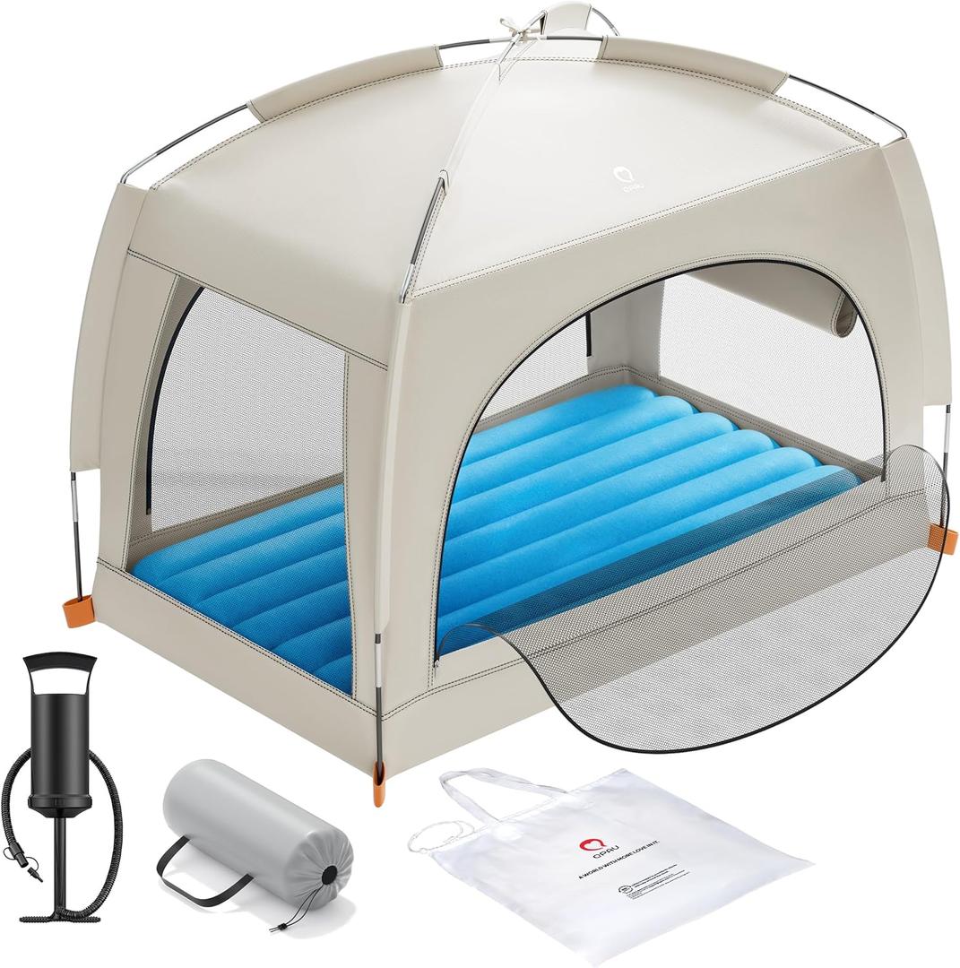 QPAU Lightweight Blow Up Kids Air Mattress with Hand Pump – Indoor & Outdoor Portable for Camping, Travel, Home, Grandma’s – Ages 3+