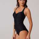 RXRXCOCO High Waisted 2 Piece Tankini Swimsuits for Women U-Wire Push Up Bathing Suit Tummy Control Ruched Swimwear (Black, M)