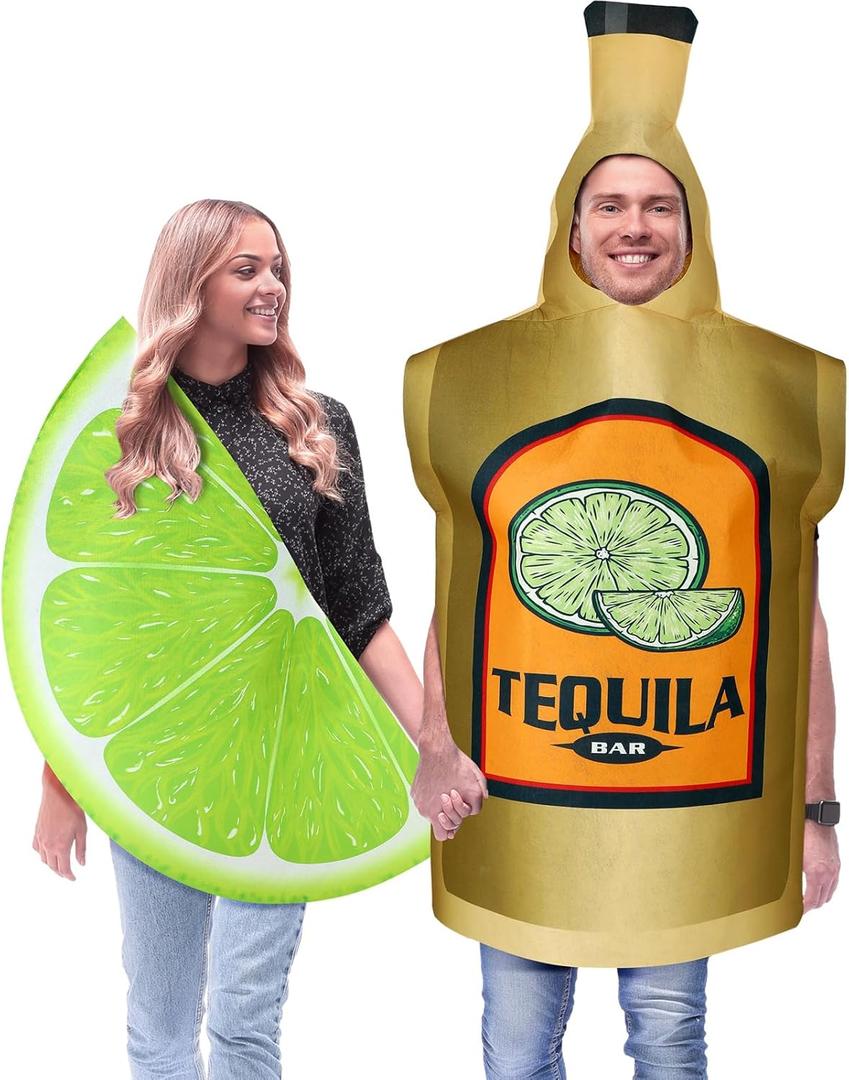 HooLing 2 Pcs Tequila and Lime Couples Halloween Costumes for Adults Funny Outfits Apparel Accessories for Halloween Cosplay Dress up Party