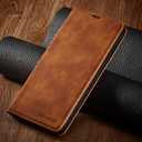 EYZUTAK Premium PU Leather Flip Folio Case for iPhone 15 Plus, Magnetic Closure Protective Case Kickstand Function Card Cash Slots Shockproof Durable Wallet Cover Soft TPU Inner Phone Case - Brown