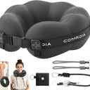 Travel Neck Pillow for Airplane Sleeping  360 Head Support Prevents Bobbing, 100% Memory Foam Ergonomic Neck Cushion with No-Case-Needed Carry Strap for Long Flights & Car  Washable Cover (Black)