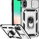 2 x Hitaoyou for iPhone Xs Max Case with Camera Cover & Kickstand Military Grade Shockproof Heavy Duty Protective Magnetic Case for iPhone Xs Max 6.5'' Silver