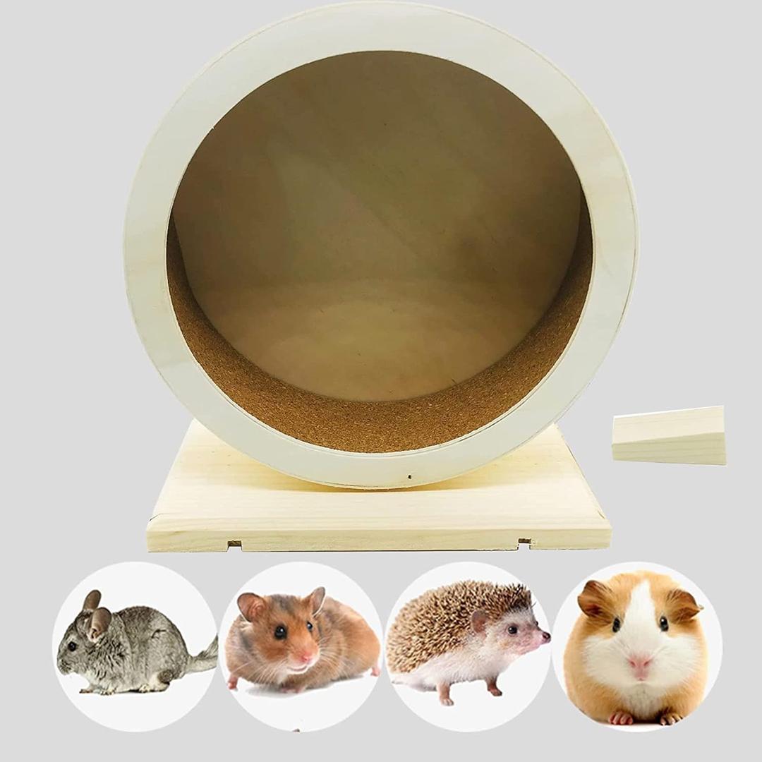 Allazone Hamster Wooden Running Wheel, Wooden Small Pets Exercise Wheel, Running Spinner Wheel Play Toy for Rat Gerbil Mice Chinchillas Hedgehogs Guinea Pigs, S