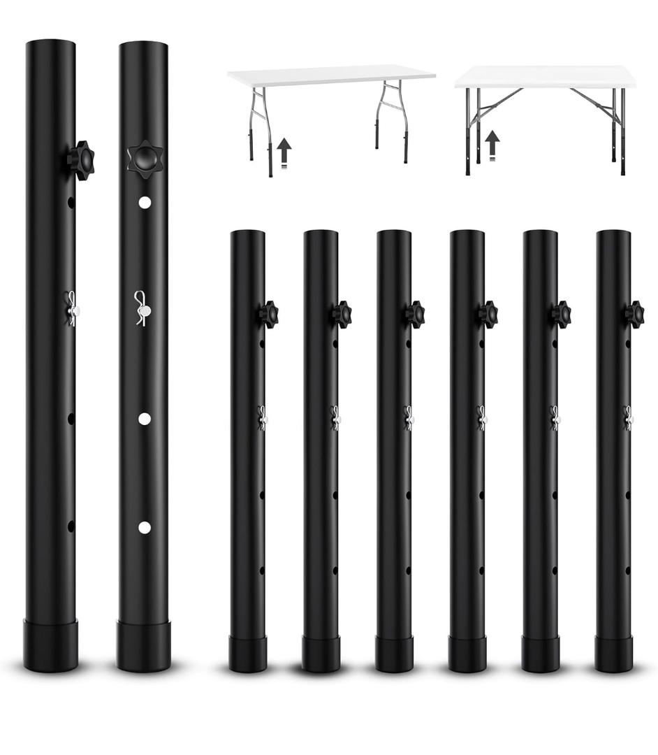 8-Pack Table Leg Extensions - Straight/Bent Leg Folding Table, Metal Extenders, Reduces Stooped Work, 4 Levels/Heights Adjustable Risers