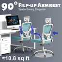 Office Computer Desk Chair - Lumbar Support and Headrest, Ergonomic Mesh Back Swivel Task Chair,Flip-Up Arms for Desk Work, 90-120 Tilt Rolling Chair for Home Office(White-Blue6076)