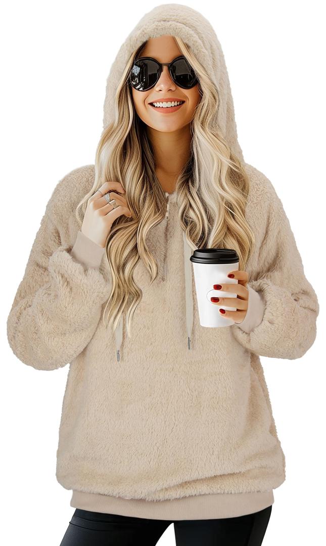 TBONTB Hoodies for Women Sweatshirts Pullover Zip Up Oversized Fleece Plus Size with Pockets Apricot X Large (Beige, XL)